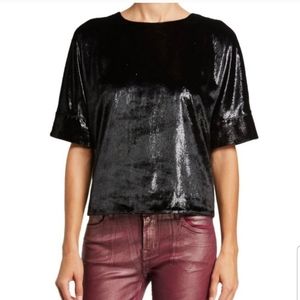 J BRAND black metallic liquid daisy short sleeve oversized short sleeve blouse S